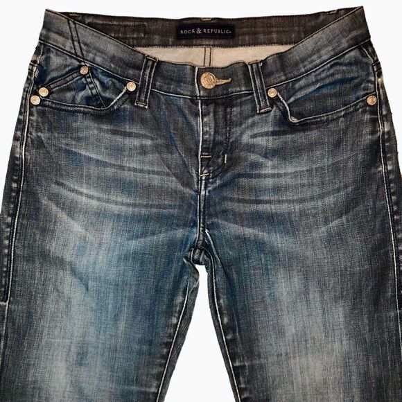 Rock & Republic Berlin Mid Rise Skinny Jeans in Distressed Blue Wash Women’s 6 - Picture 5 of 12